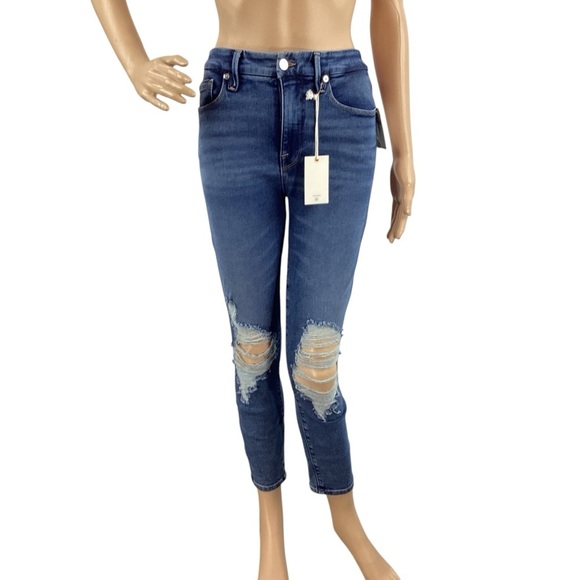 Good American Good Waist Crop Distressed Skinny Jeans 26 - Picture 1 of 8